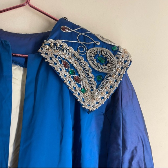Vintage Handmade Embellished Cloak Coat Royal Blue - Picture 2 of 16